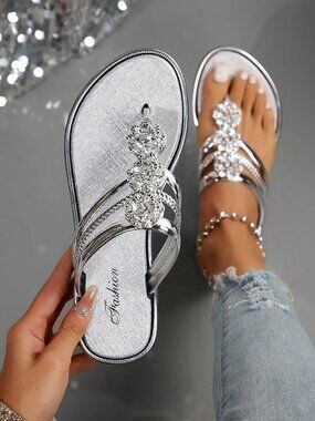 Women's Flat Silver Sandals